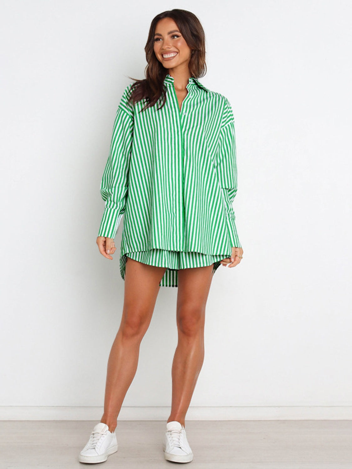 Striped Dropped Shoulder Shirt and Shorts Set