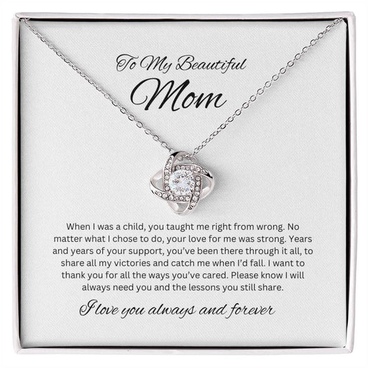 To My Beautiful Mother Love Knot Necklace