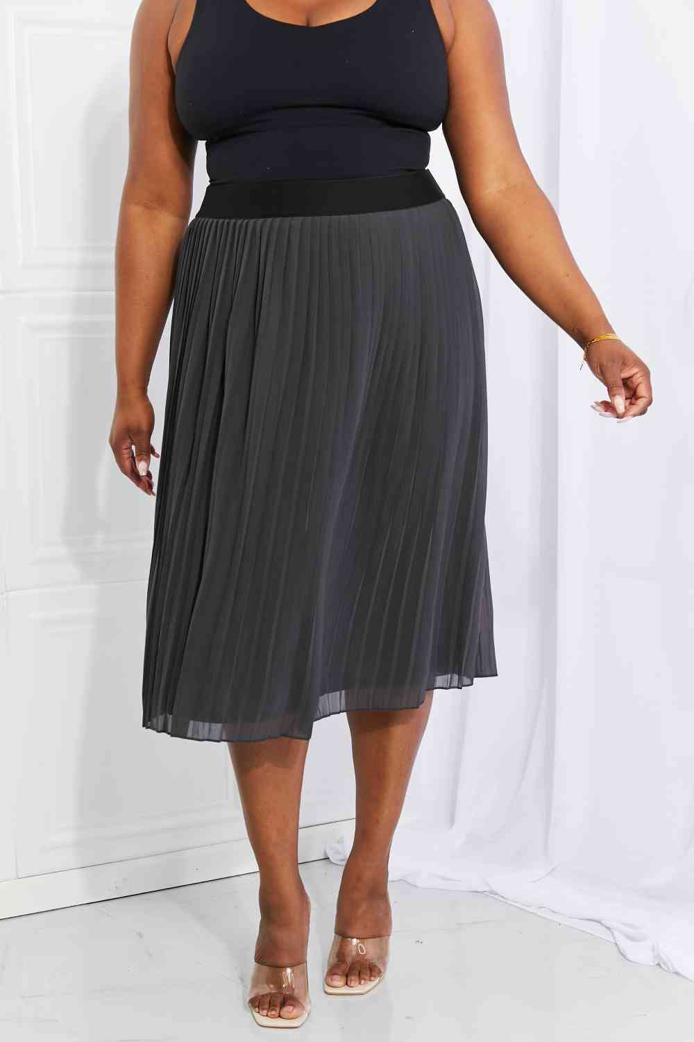 Zenana Romantic At Heart Pleated Chiffon Midi Skirt