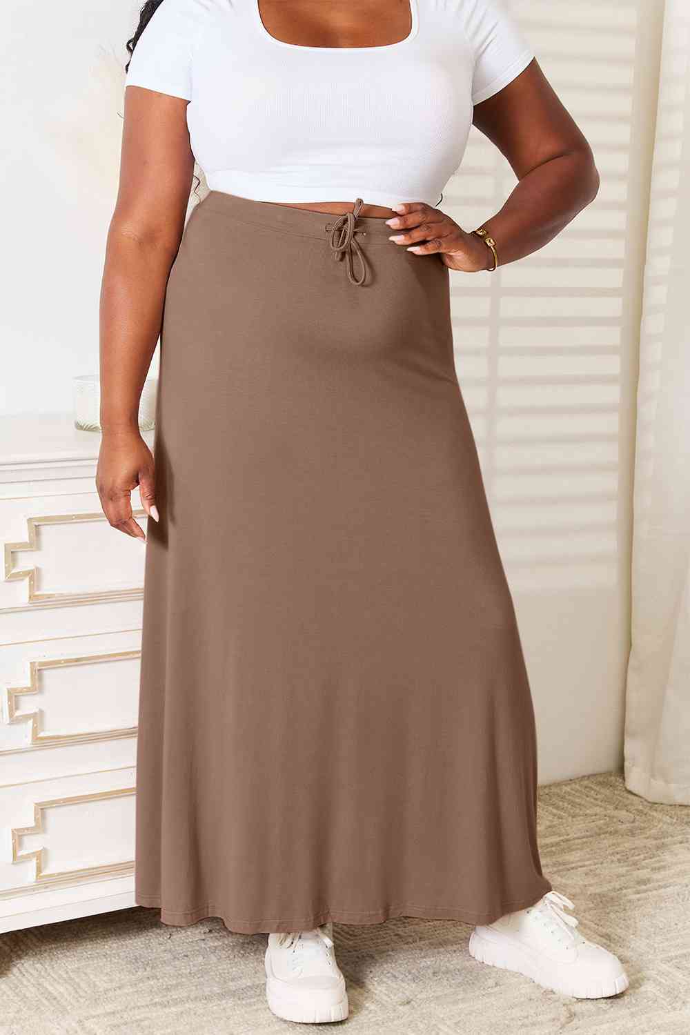 Double Take Soft Rayon Drawstring Waist Maxi Skirt Rayon