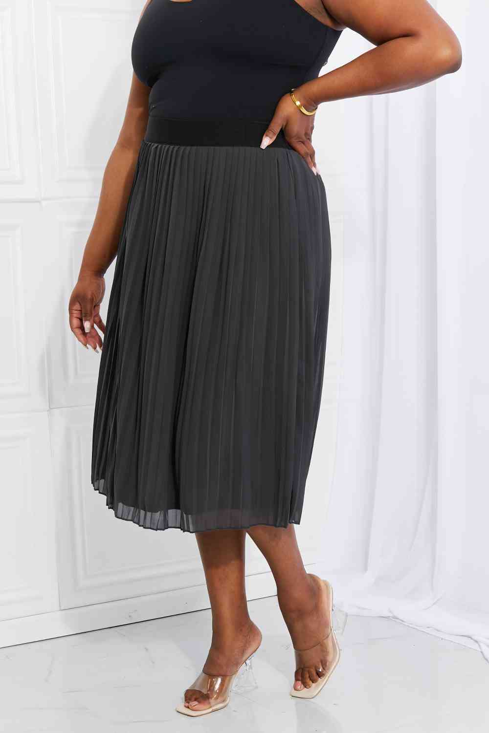 Zenana Romantic At Heart Pleated Chiffon Midi Skirt