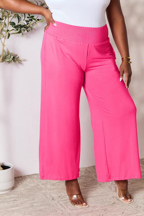 Double Take Smocked Wide Waistband Wide Leg Pants