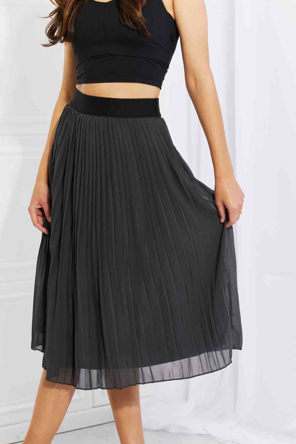 Zenana Romantic At Heart Pleated Chiffon Midi Skirt