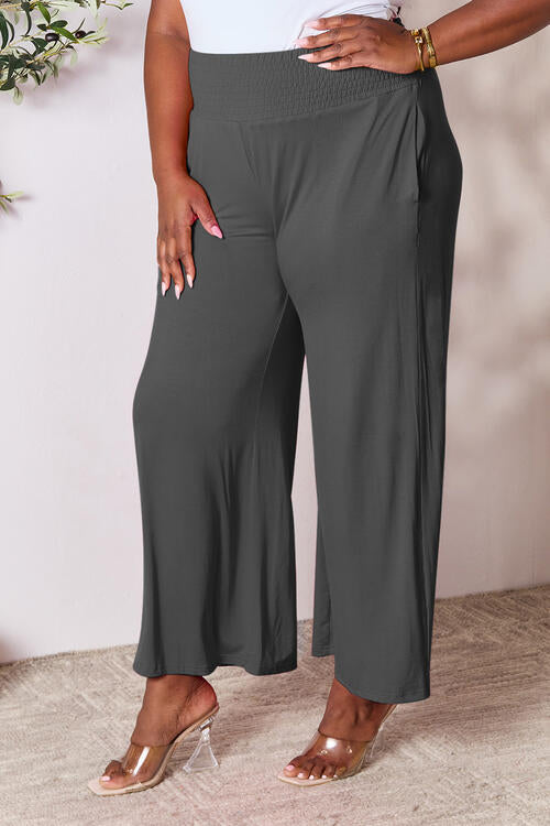 Double Take Smocked Wide Waistband Wide Leg Pants