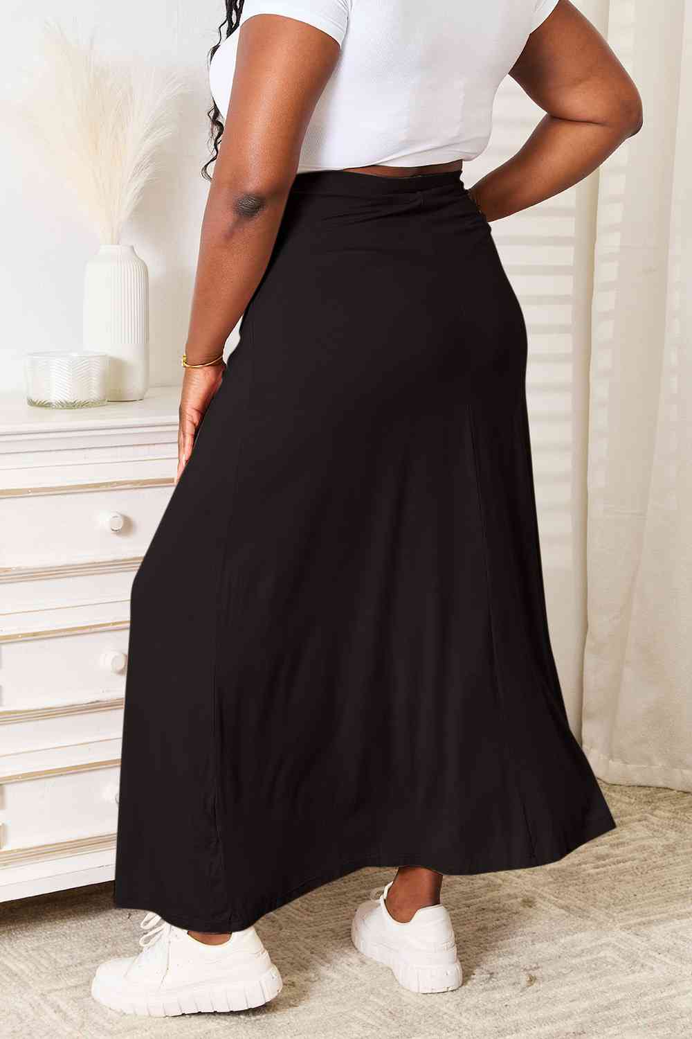 Double Take Soft Rayon Drawstring Waist Maxi Skirt Rayon