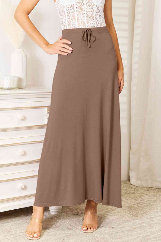 Double Take Soft Rayon Drawstring Waist Maxi Skirt Rayon