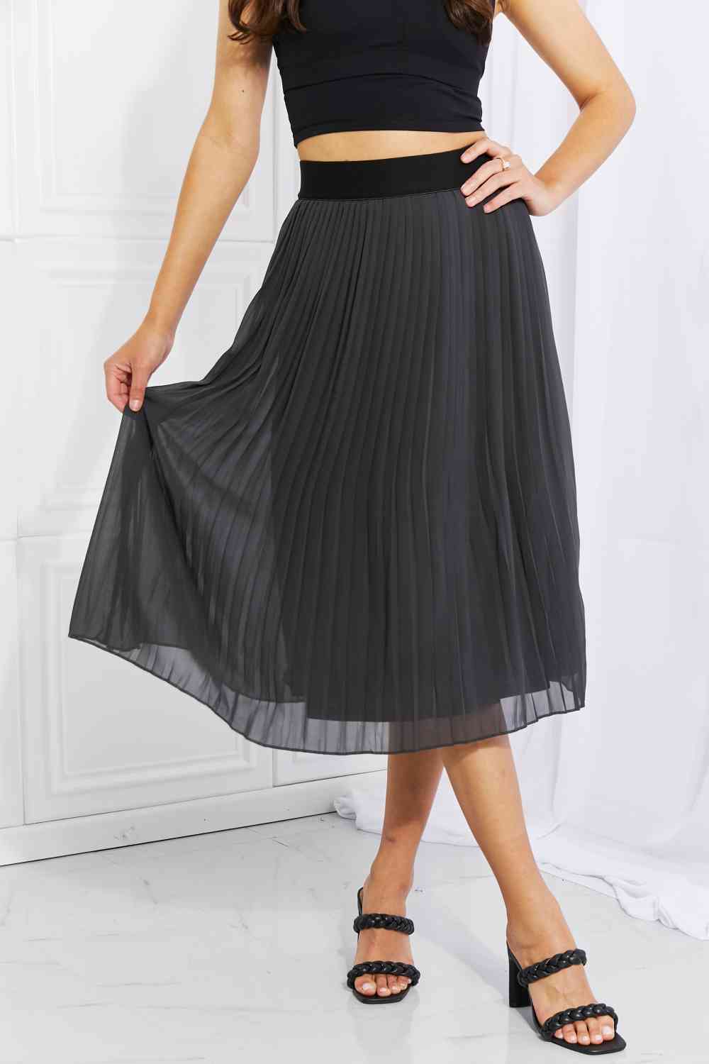 Zenana Romantic At Heart Pleated Chiffon Midi Skirt