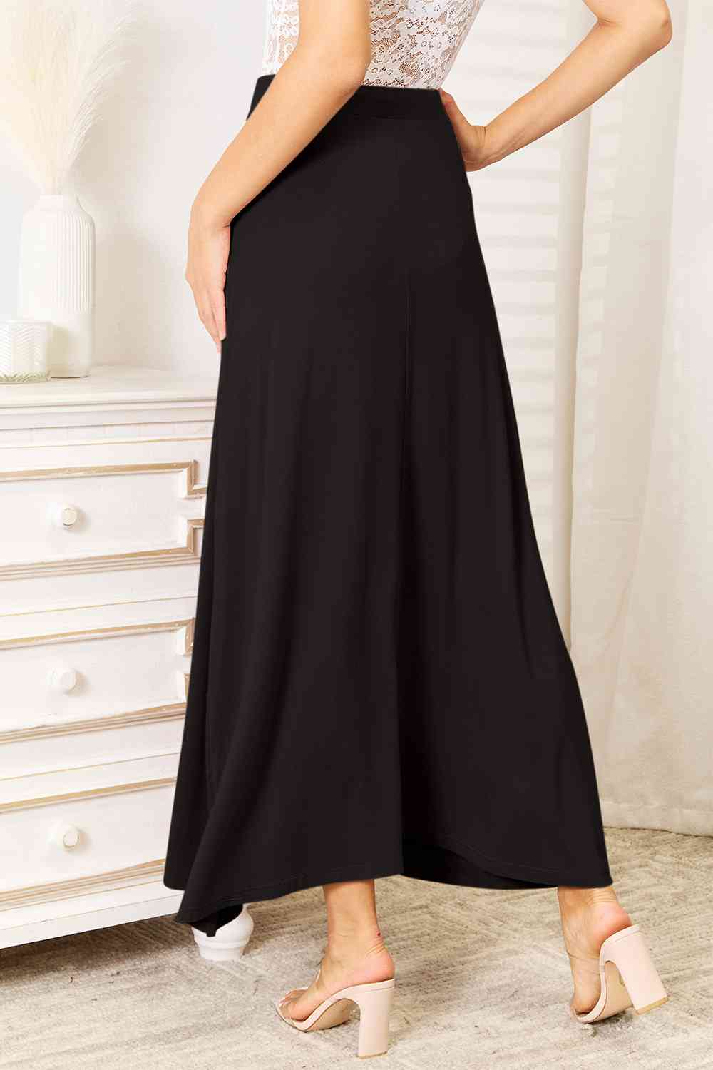 Double Take Soft Rayon Drawstring Waist Maxi Skirt Rayon