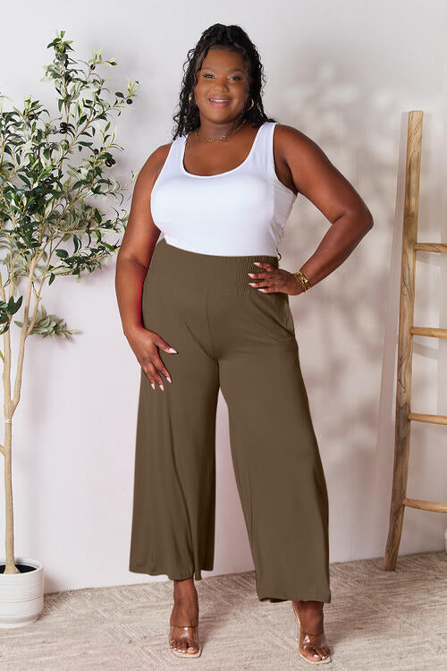 Double Take Smocked Wide Waistband Wide Leg Pants