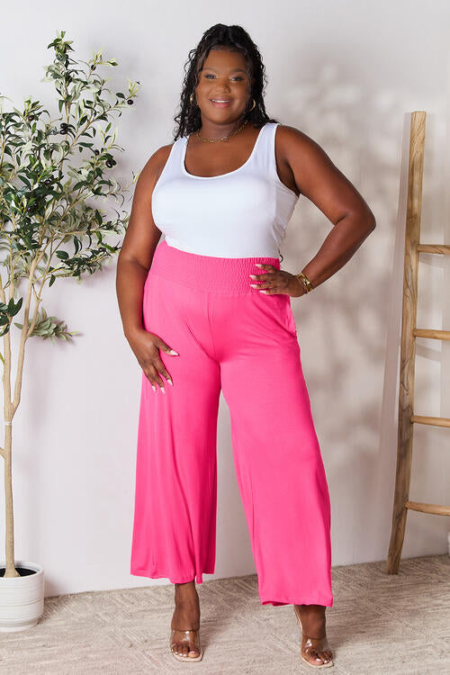 Double Take Smocked Wide Waistband Wide Leg Pants