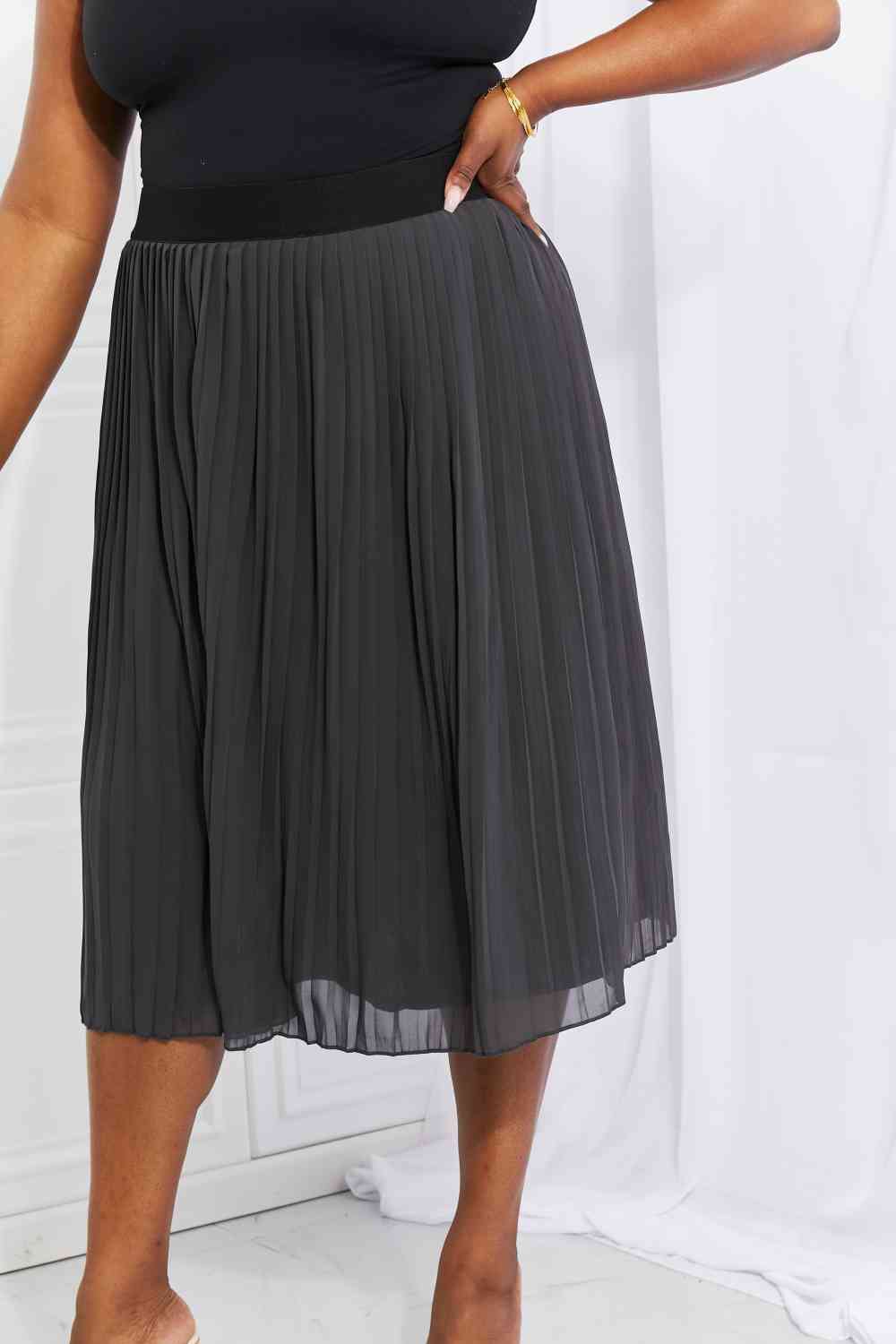 Zenana Romantic At Heart Pleated Chiffon Midi Skirt